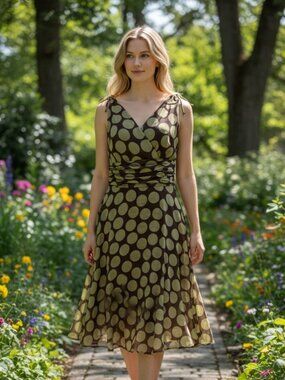 Olive Polka Dot Formal Summer Dress Size 14